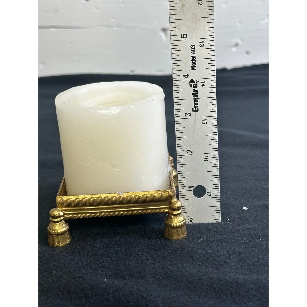 Claire Burke Royal Vanilla Pillar Candle with Gold Tassel Decorative Holder